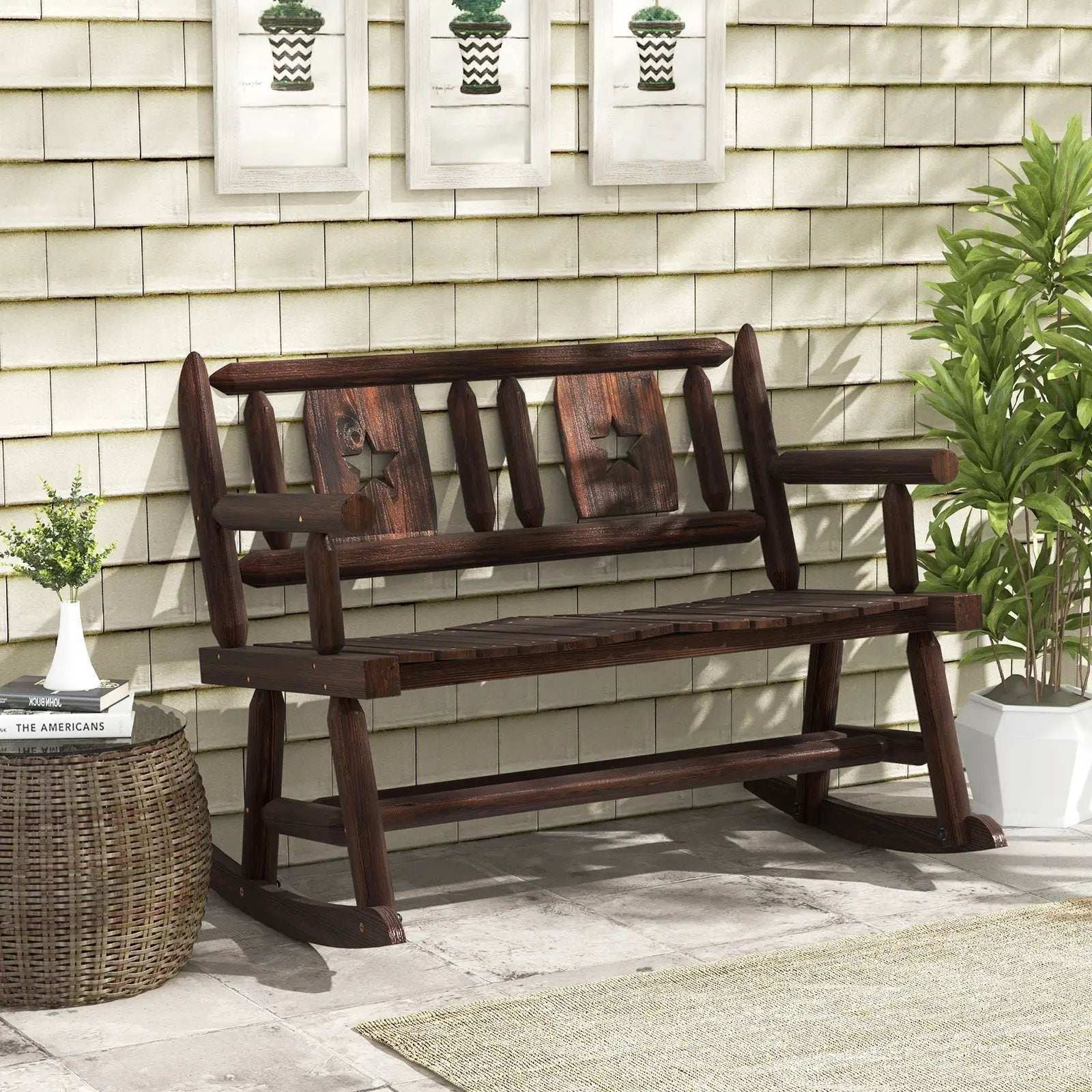 Patio Rocking Bench Double Rocker Chair with Ergonomic Seat 2-Person Loveseat by DirectDeals