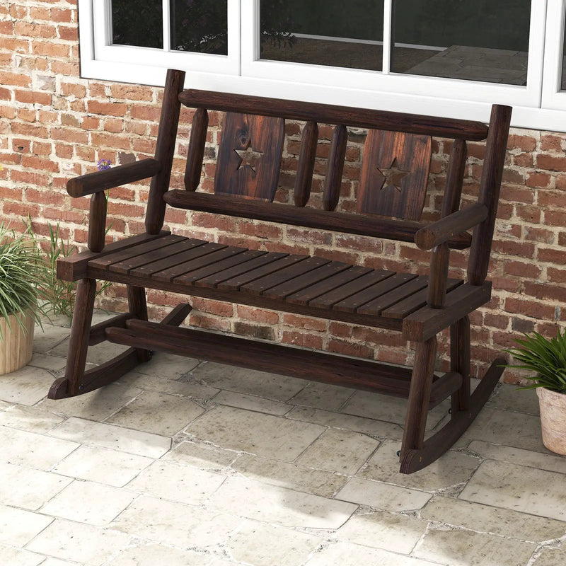 Patio Rocking Bench Double Rocker Chair with Ergonomic Seat 2-Person Loveseat by DirectDeals