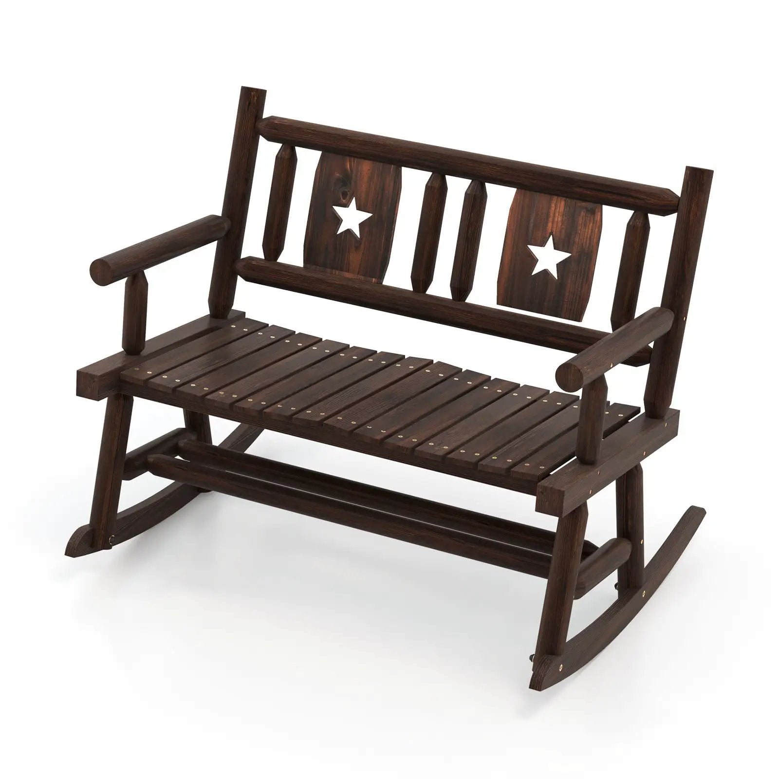 Patio Rocking Bench Double Rocker Chair with Ergonomic Seat 2-Person Loveseat by DirectDeals