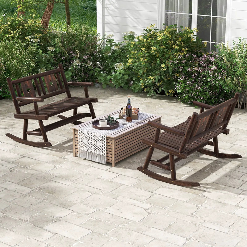 Patio Rocking Bench Double Rocker Chair with Ergonomic Seat 2-Person Loveseat by DirectDeals