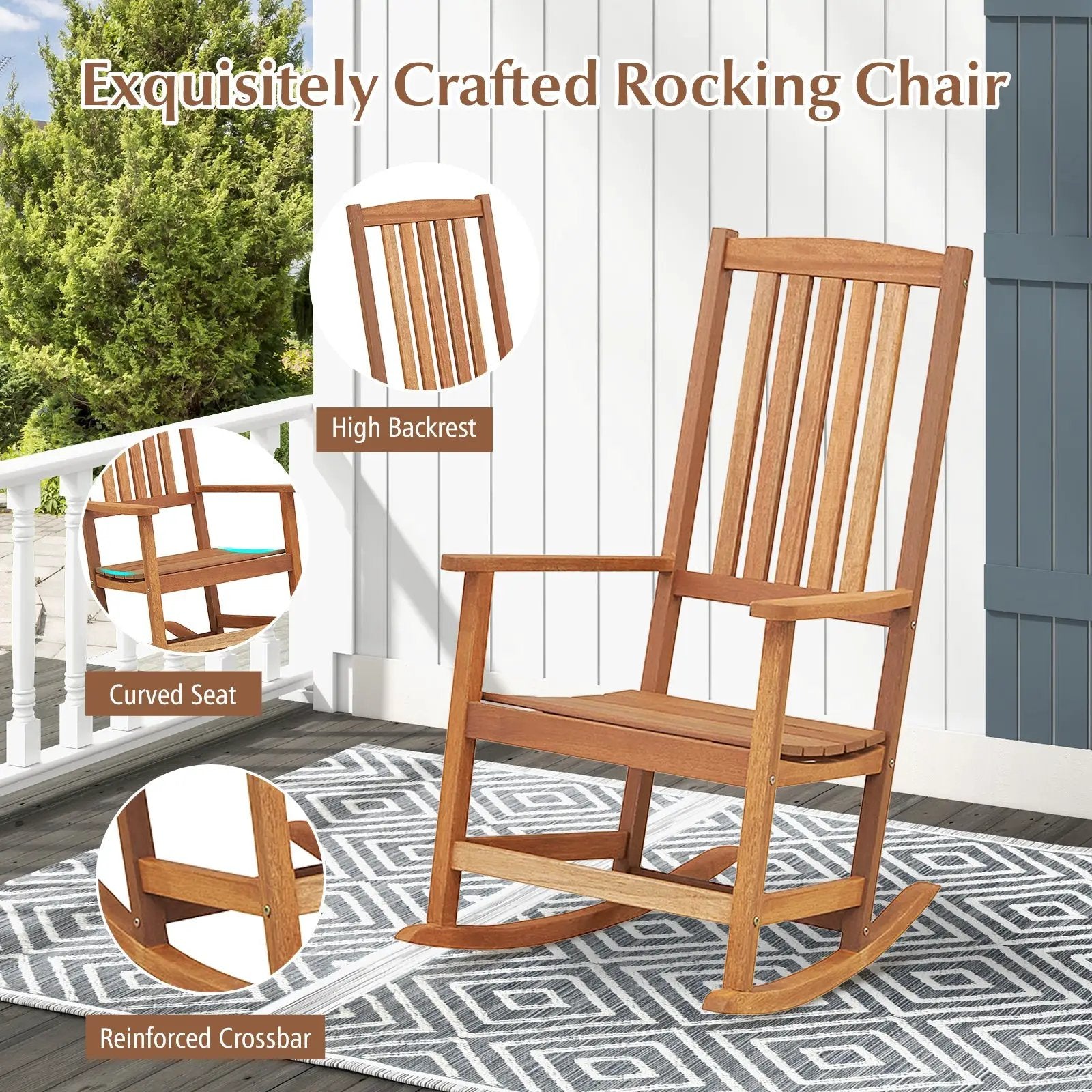 Patio Rocking Chair Ergonomic High-Back Outdoor Rocker with Smooth Rocking Base by DirectDeals
