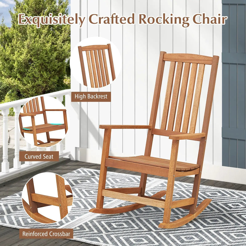 Patio Rocking Chair Ergonomic High-Back Outdoor Rocker with Smooth Rocking Base by DirectDeals