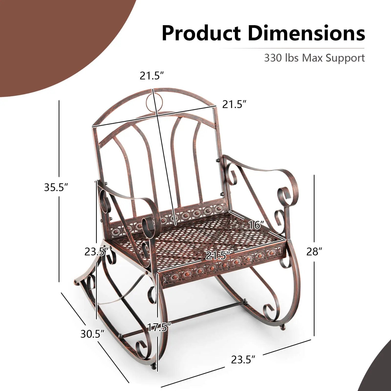 Heavy-Duty Patio Rocking Chair with Ergonomic Backrest and Armrests-Red by DirectDeals