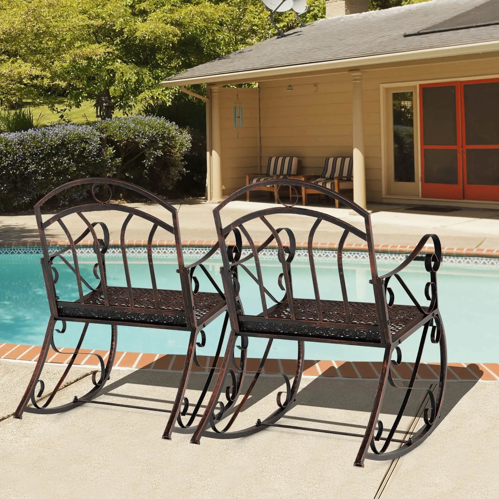Heavy-Duty Patio Rocking Chair with Ergonomic Backrest and Armrests-Red by DirectDeals