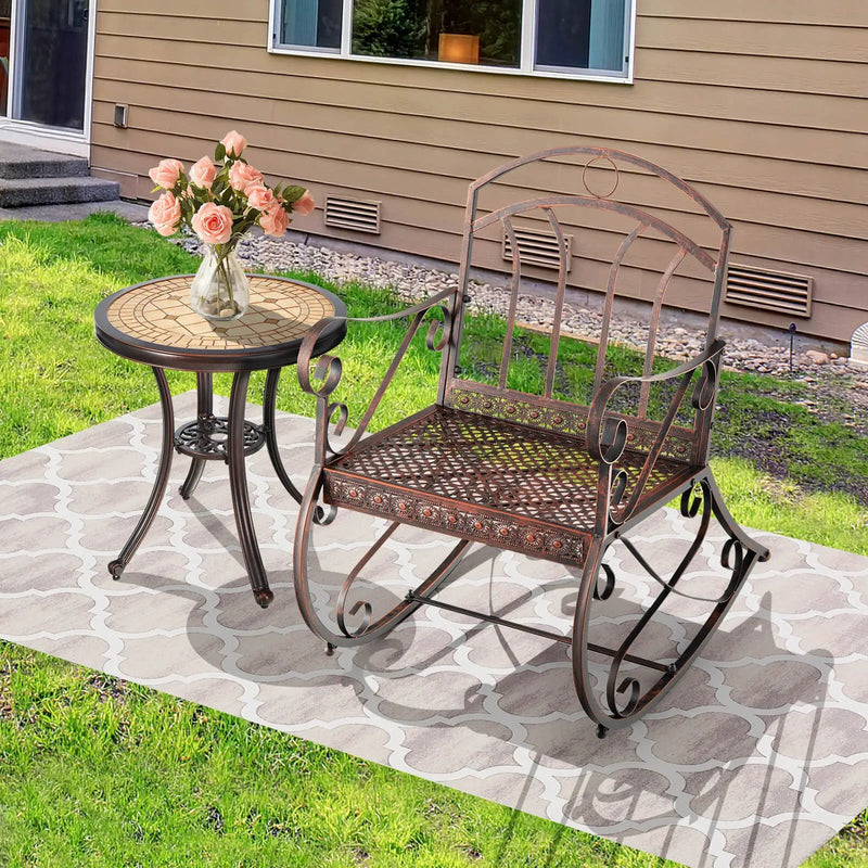 Heavy-Duty Patio Rocking Chair with Ergonomic Backrest and Armrests-Red by DirectDeals