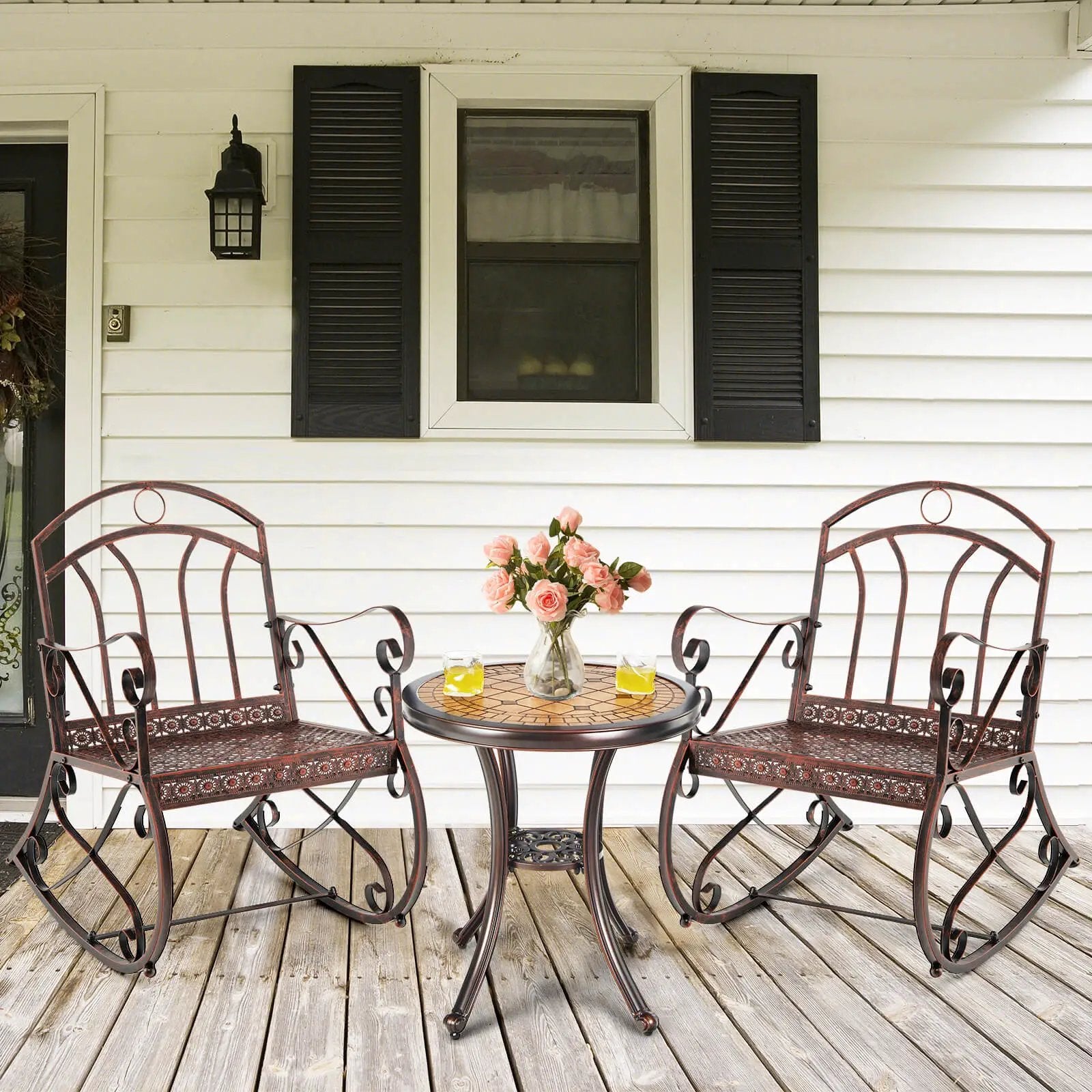 Heavy-Duty Patio Rocking Chair with Ergonomic Backrest and Armrests-Red by DirectDeals
