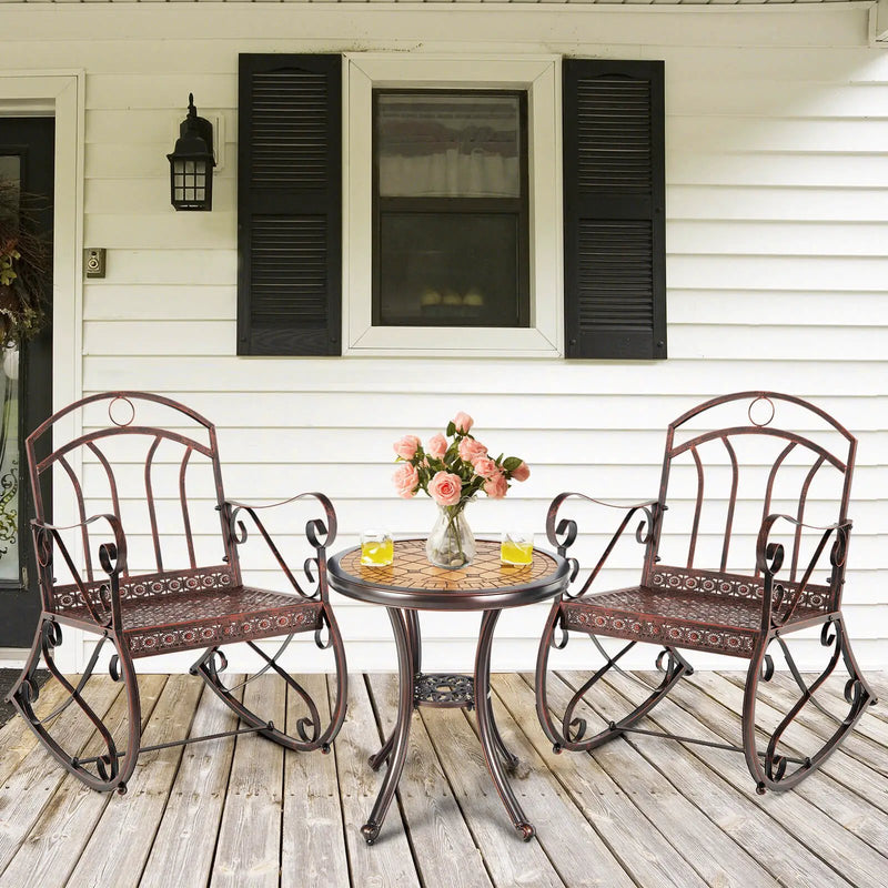 Heavy-Duty Patio Rocking Chair with Ergonomic Backrest and Armrests-Red by DirectDeals