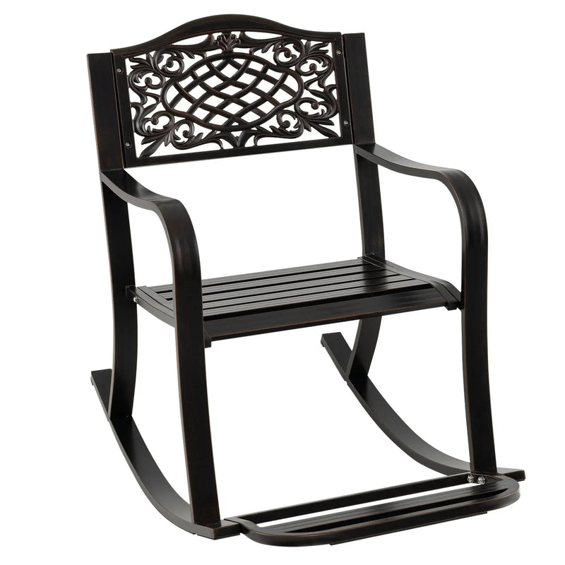 Patio Rocking Chair with Footrest and Curved Armrests-Brown by DirectDeals