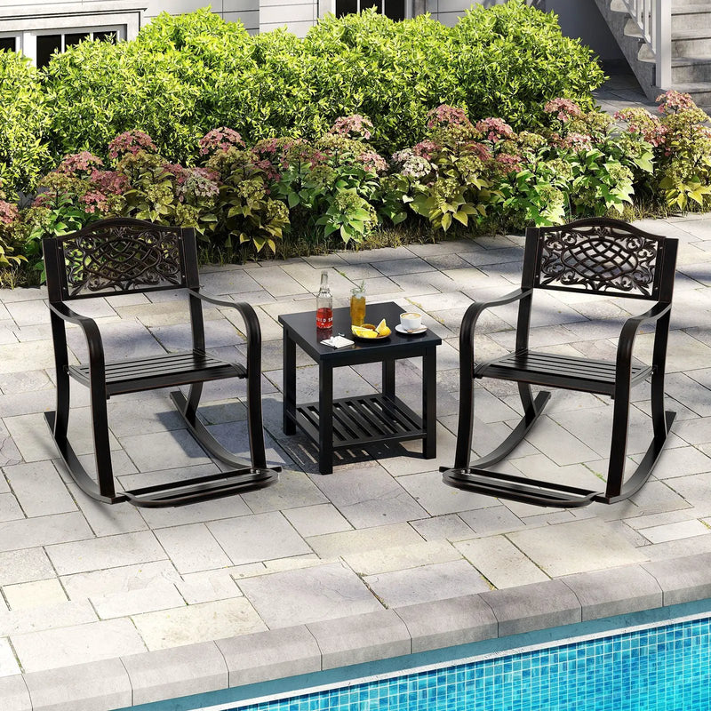 Patio Rocking Chair with Footrest and Curved Armrests-Brown by DirectDeals