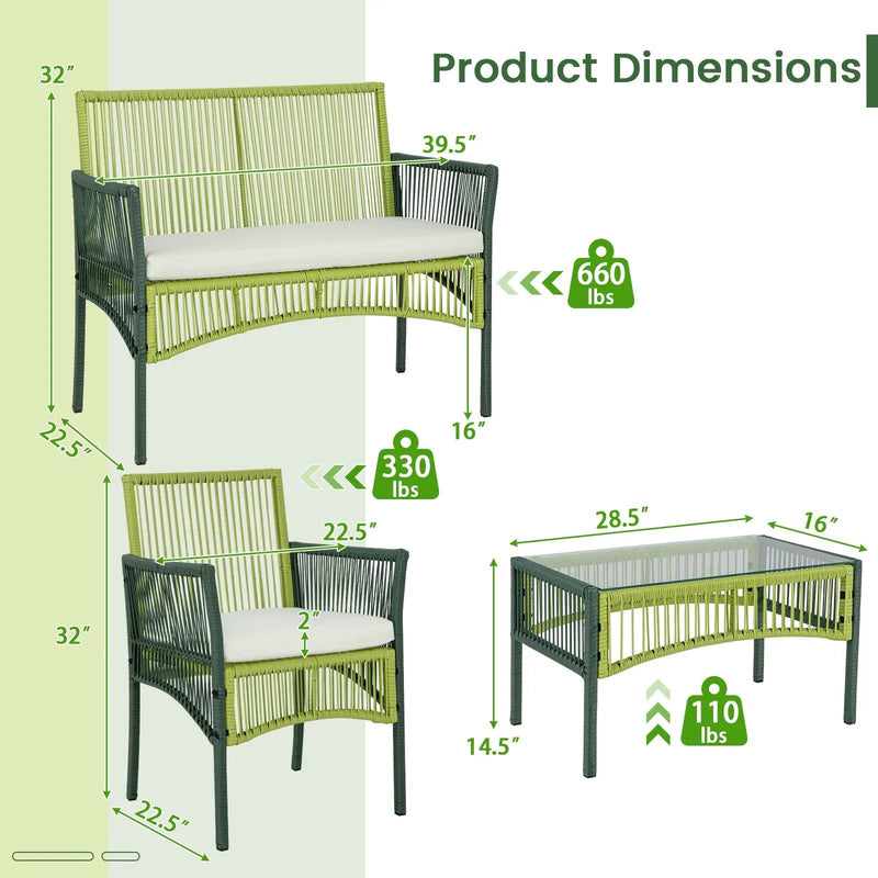 4 Piece Patio Round Wicker Conversation Set by DirectDeals