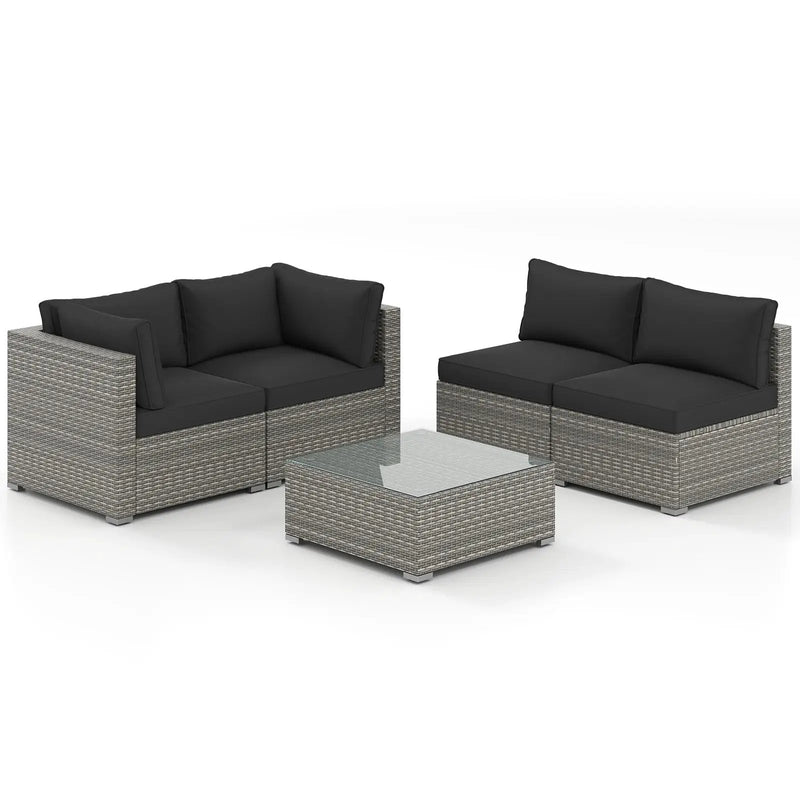 5-Piece Outdoor Patio Sectional Sofa Couch and Glass Coffee Table with Cushions by DirectDeals