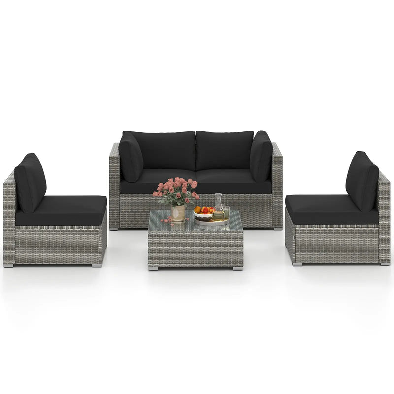 5-Piece Outdoor Patio Sectional Sofa Couch and Glass Coffee Table with Cushions by DirectDeals