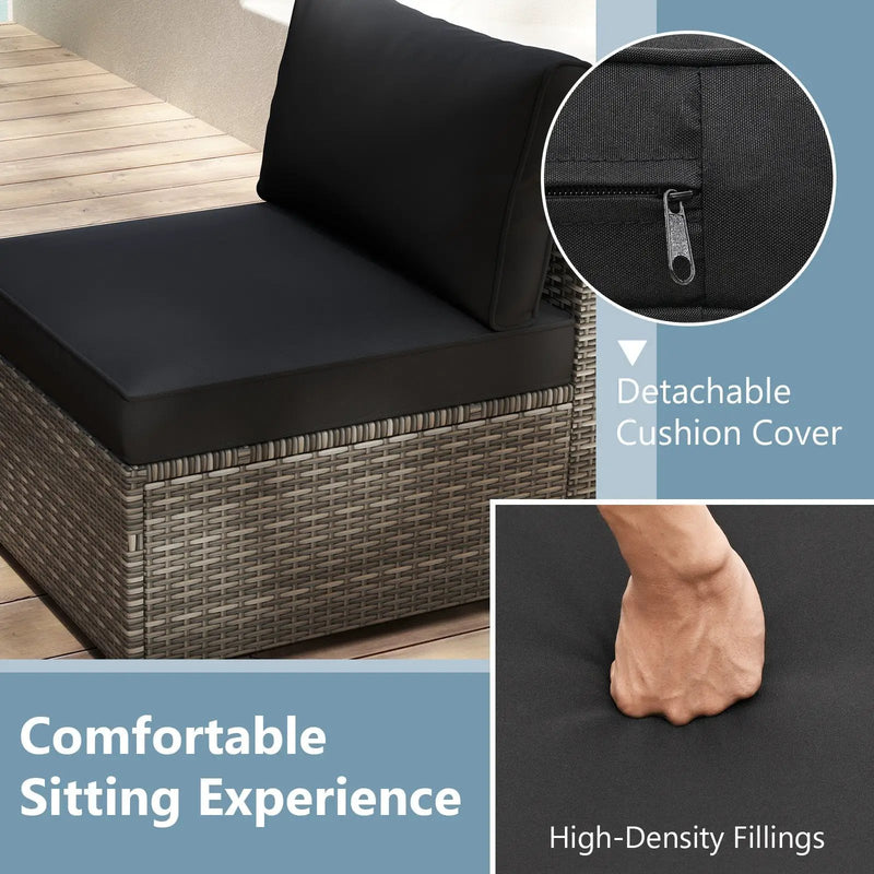5-Piece Outdoor Patio Sectional Sofa Couch and Glass Coffee Table with Cushions by DirectDeals