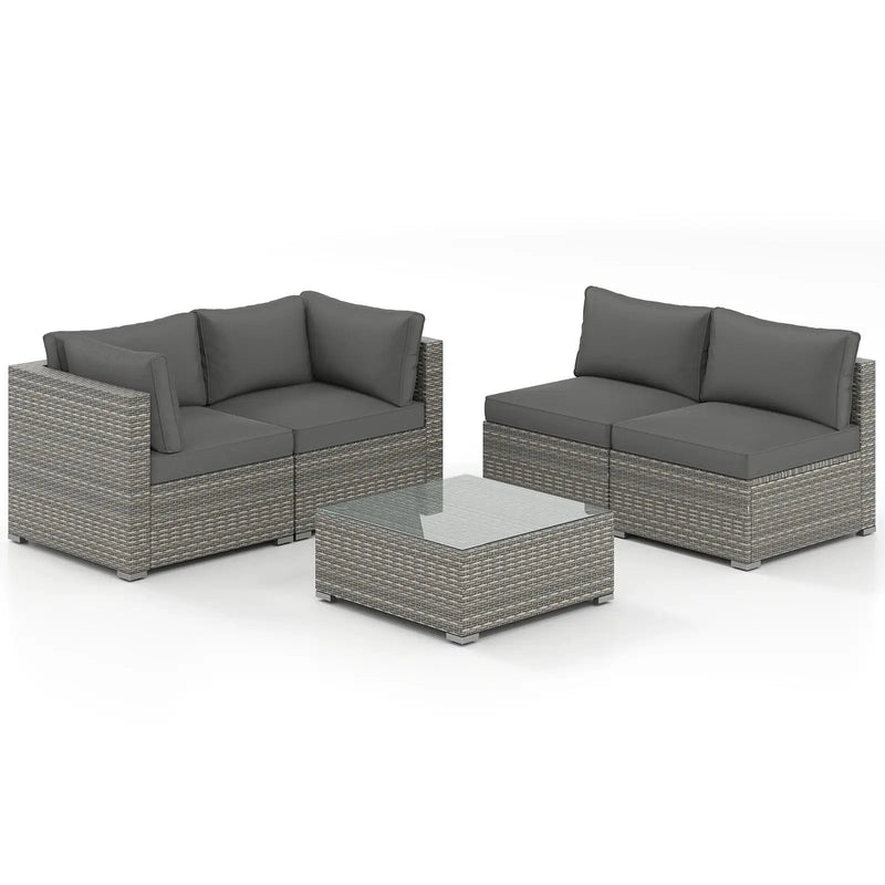 5-Piece Outdoor Patio Sectional Sofa Couch and Glass Coffee Table with Cushions by DirectDeals