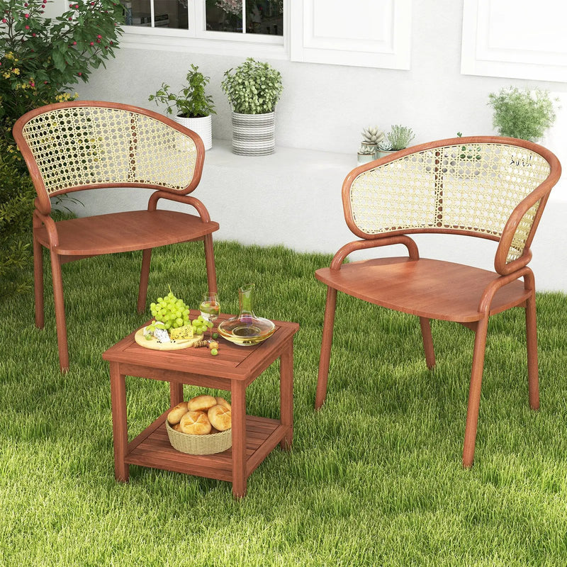 Double-Tier Acacia Wood Patio Side Table with Slatted Tabletop and Shelf by DirectDeals