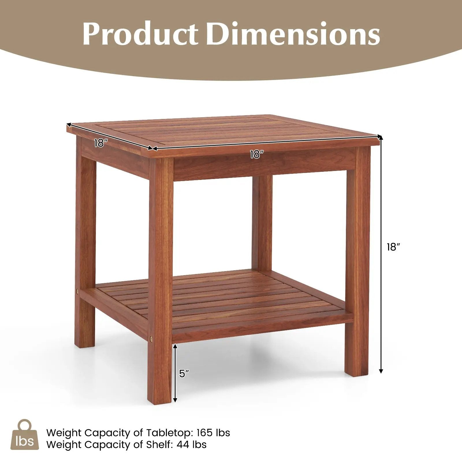 Double-Tier Acacia Wood Patio Side Table with Slatted Tabletop and Shelf by DirectDeals