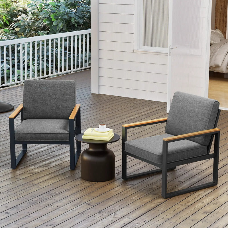 Patio Aluminum Sofa Modern Armchairs Set of 2 for Balcony-Grey by DirectDeals