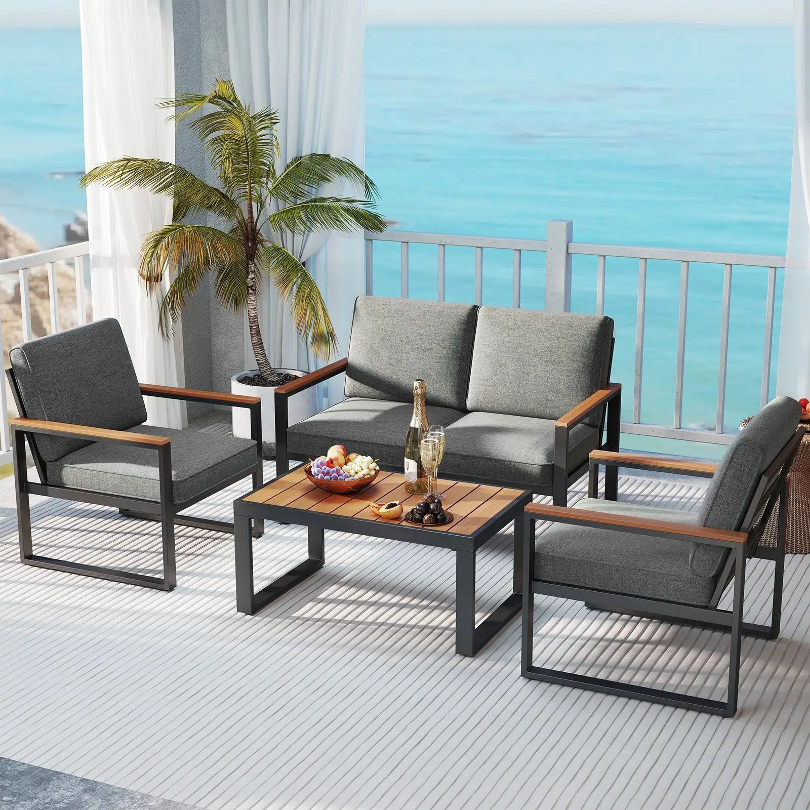 Patio Aluminum Sofa Modern Armchairs Set of 2 for Balcony-Grey by DirectDeals