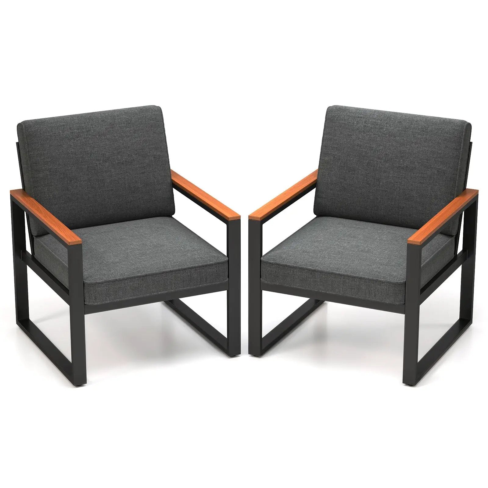 Patio Aluminum Sofa Modern Armchairs Set of 2 for Balcony-Grey by DirectDeals