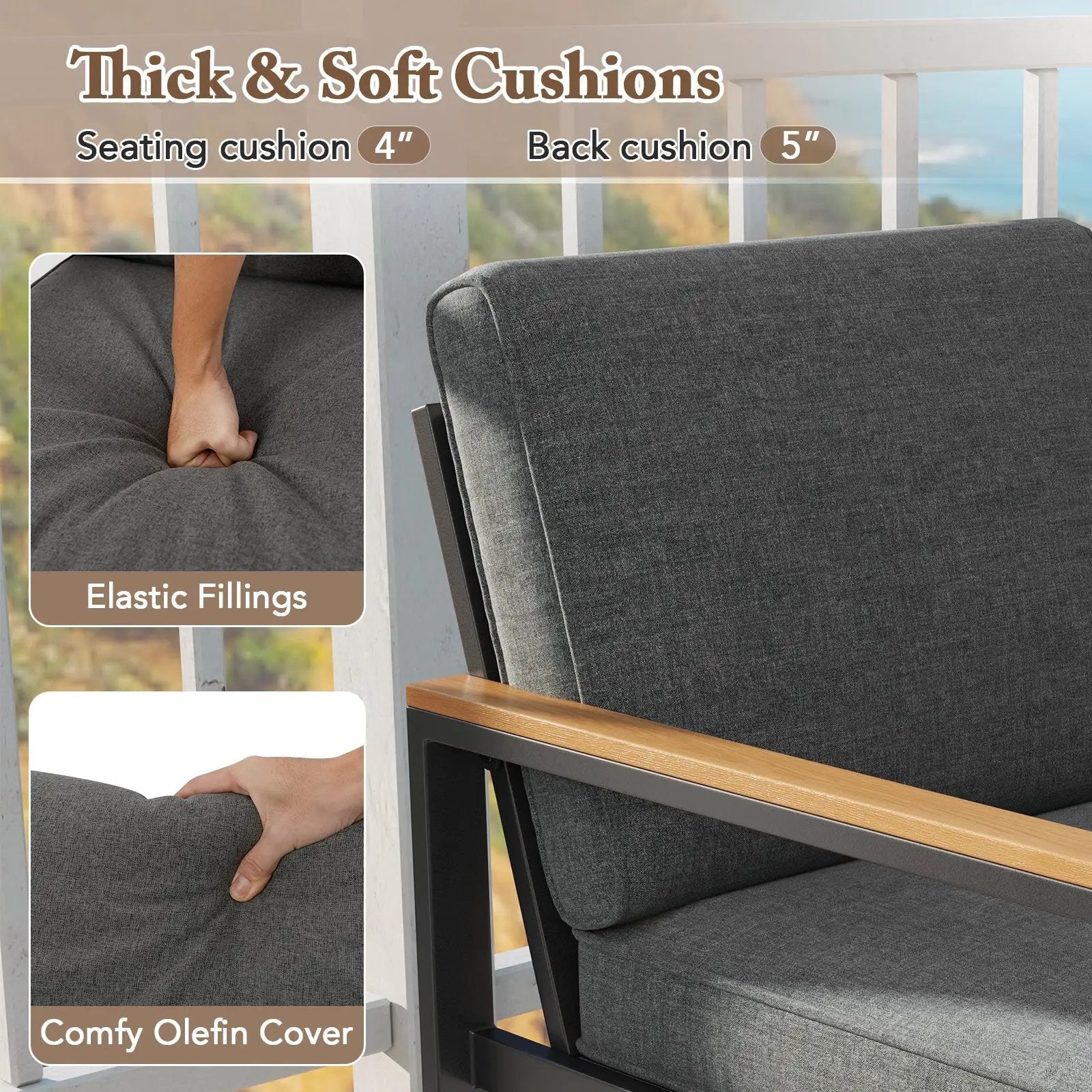 Patio Aluminum Sofa Modern Armchairs Set of 2 for Balcony-Grey by DirectDeals
