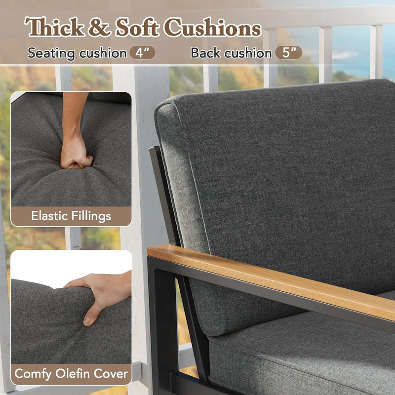 Patio Aluminum Sofa Modern Armchairs Set of 2 for Balcony-Grey by DirectDeals
