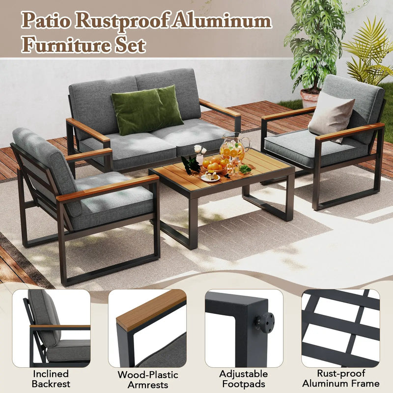 Patio Aluminum Sofa Modern Armchairs Set of 2 for Balcony-Grey by DirectDeals