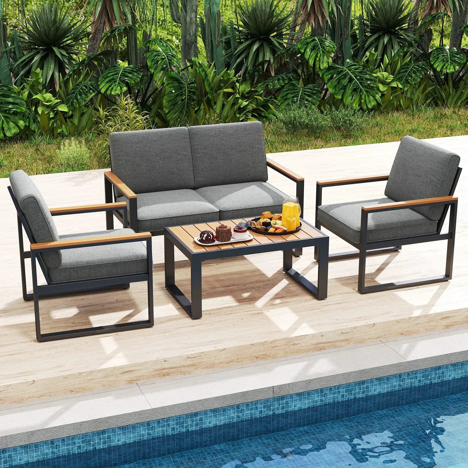 Patio Aluminum Sofa Modern Armchairs Set of 2 for Balcony-Grey by DirectDeals