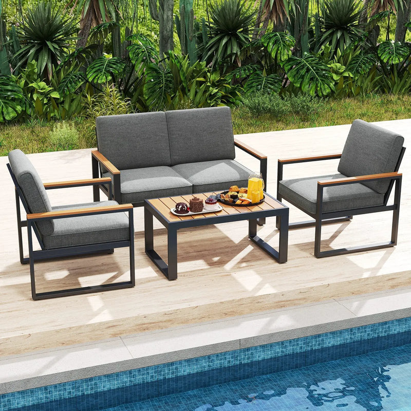 Patio Aluminum Sofa Modern Armchairs Set of 2 for Balcony-Grey by DirectDeals