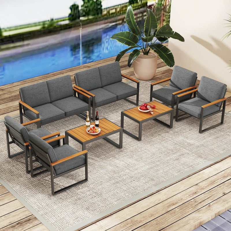 Patio Aluminum Sofa Modern Armchairs Set of 2 for Balcony-Grey by DirectDeals
