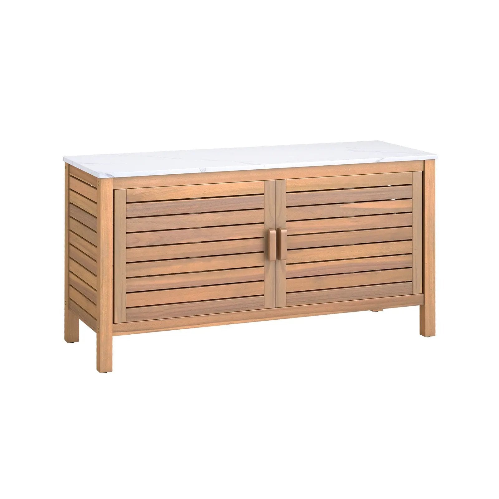 Patio Storage Cabinet 2-Door Acacia Wood Storage Container with Faux Marble Top by DirectDeals