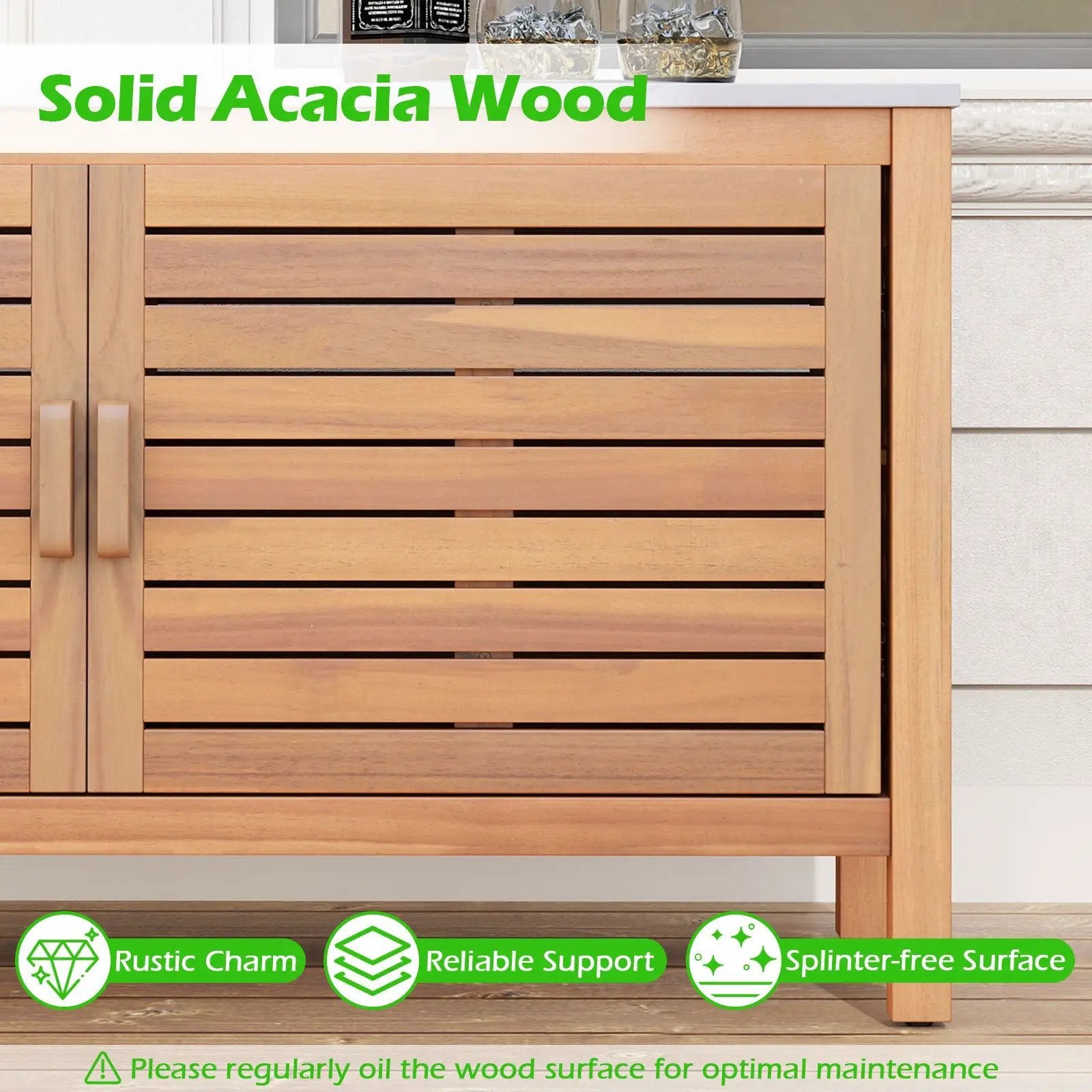 Patio Storage Cabinet 2-Door Acacia Wood Storage Container with Faux Marble Top by DirectDeals