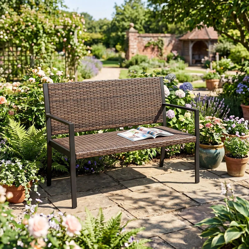 Outdoor Rattan Loveseat with Sponge Cushion - 800 lbs Capacity by DirectDeals