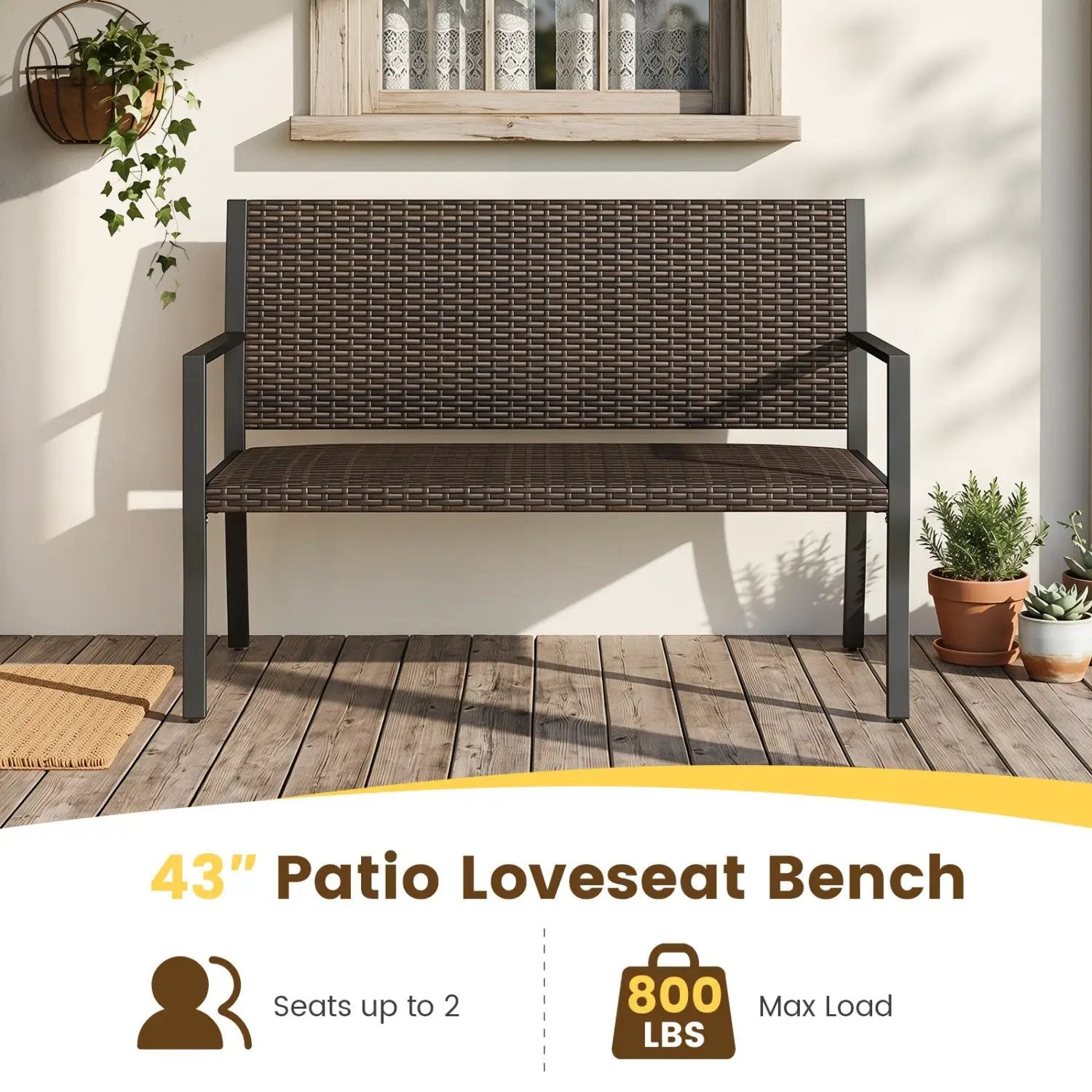 Outdoor Rattan Loveseat with Sponge Cushion - 800 lbs Capacity by DirectDeals