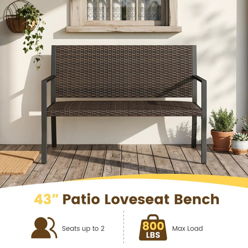 Outdoor Rattan Loveseat with Sponge Cushion - 800 lbs Capacity by DirectDeals