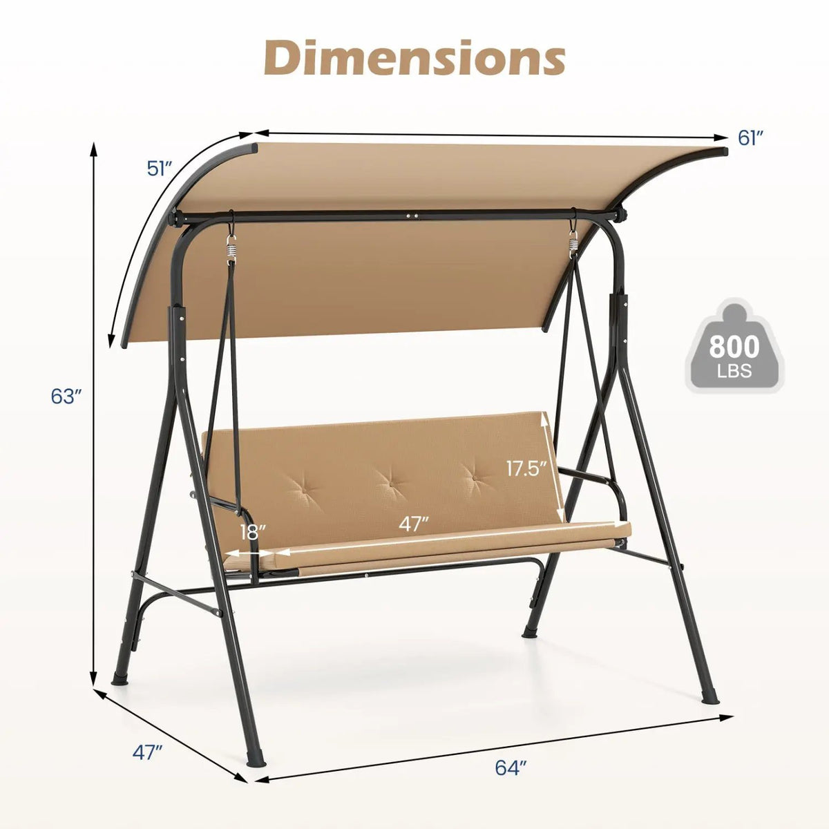 2-Person Patio Swing Chair with Adjustable Canopy, photo 12 of 24
