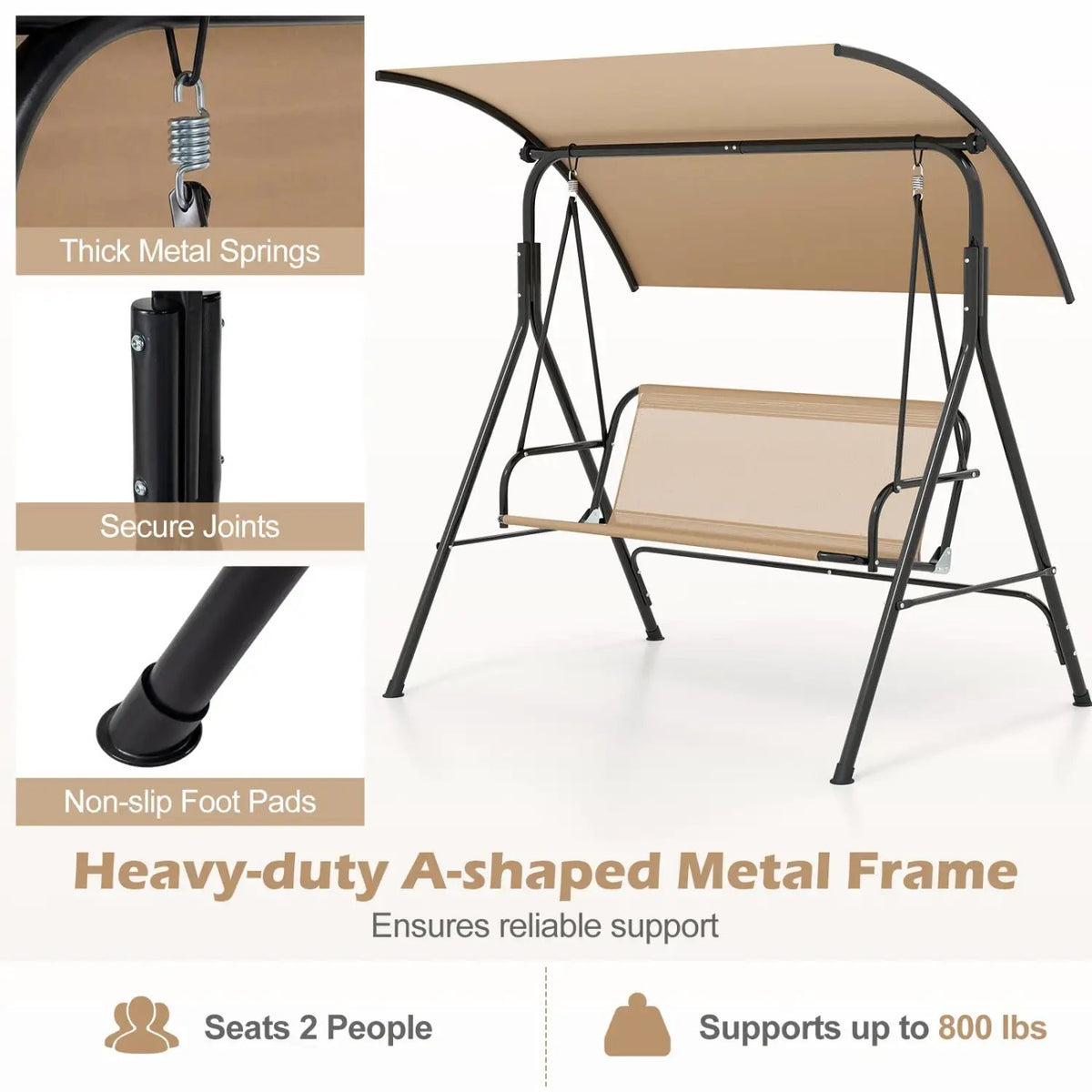 2-Person Patio Swing Chair with Adjustable Canopy, photo 15 of 24
