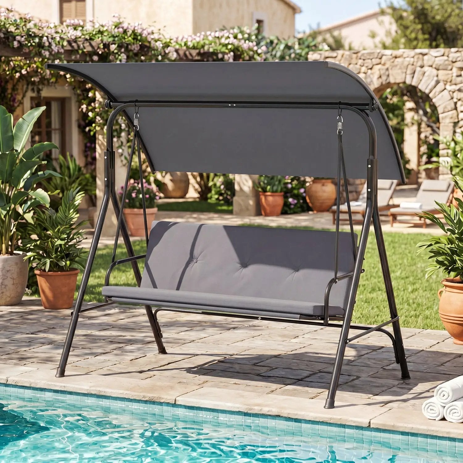 2-Person Patio Swing Chair with Adjustable Canopy by DirectDeals