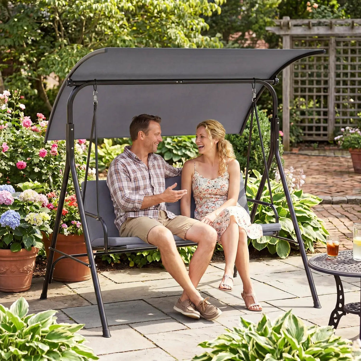 2-Person Patio Swing Chair with Adjustable Canopy, photo 18 of 24