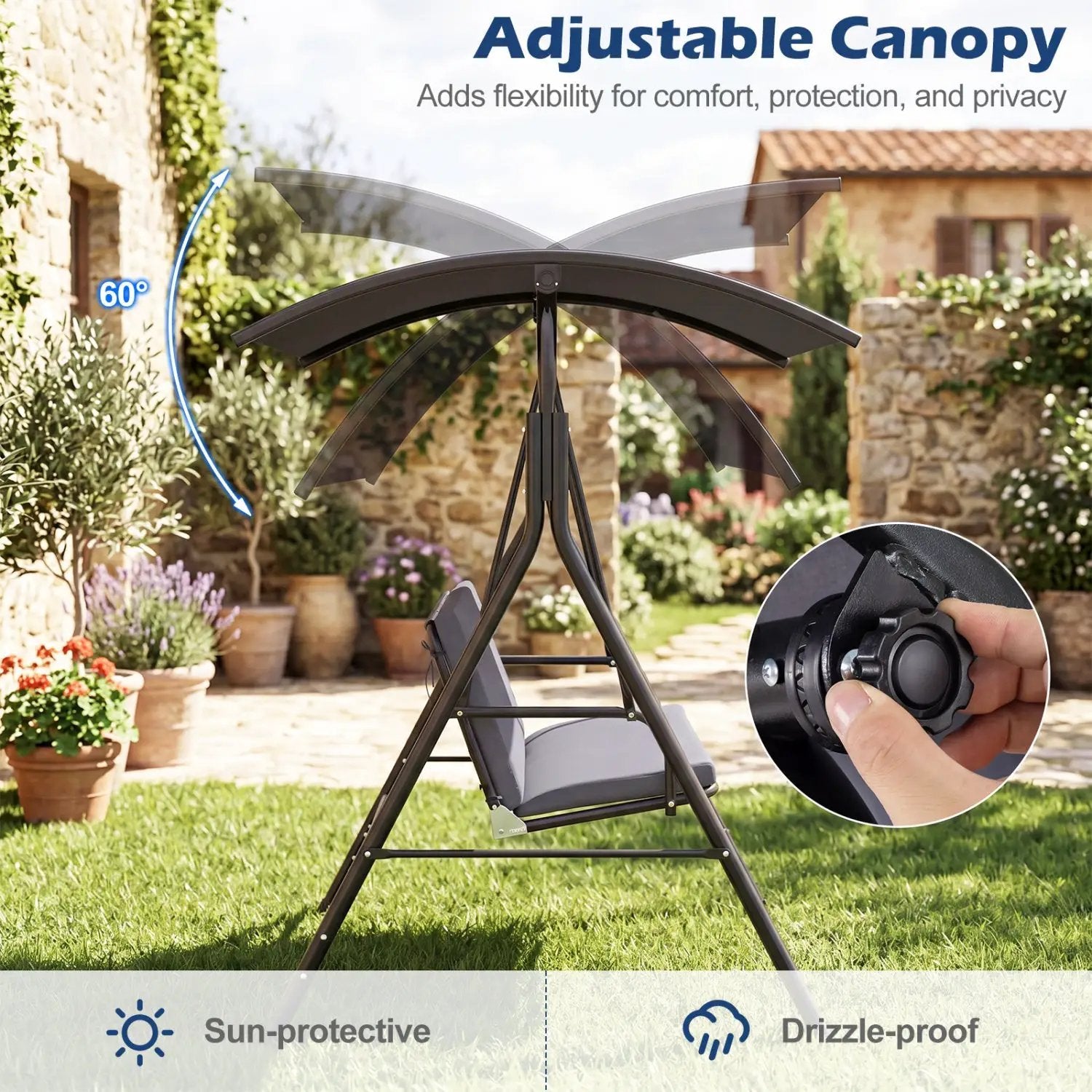 2-Person Patio Swing Chair with Adjustable Canopy by DirectDeals