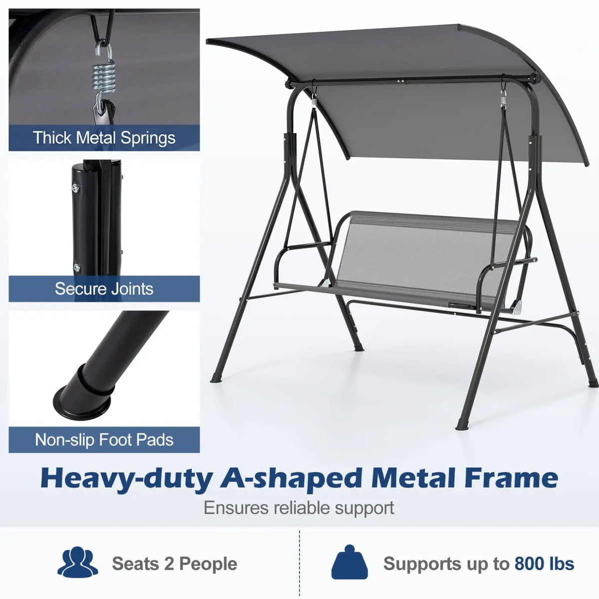 2-Person Patio Swing Chair with Adjustable Canopy, photo 24 of 24