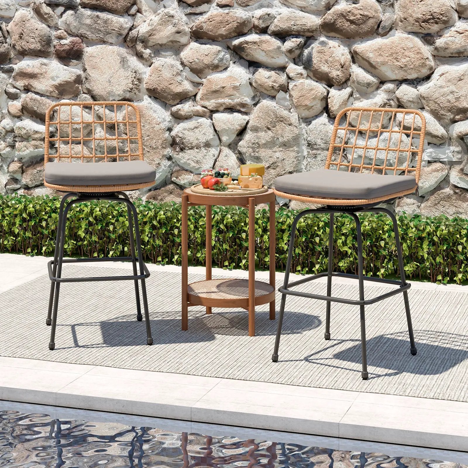 Patio Swivel Barstools Set of 2 with Soft Seat Cushions-Gray by DirectDeals