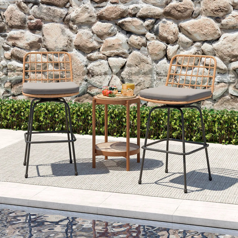 Patio Swivel Barstools Set of 2 with Soft Seat Cushions-Gray by DirectDeals
