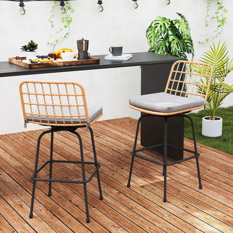 Patio Swivel Barstools Set of 2 with Soft Seat Cushions-Gray by DirectDeals