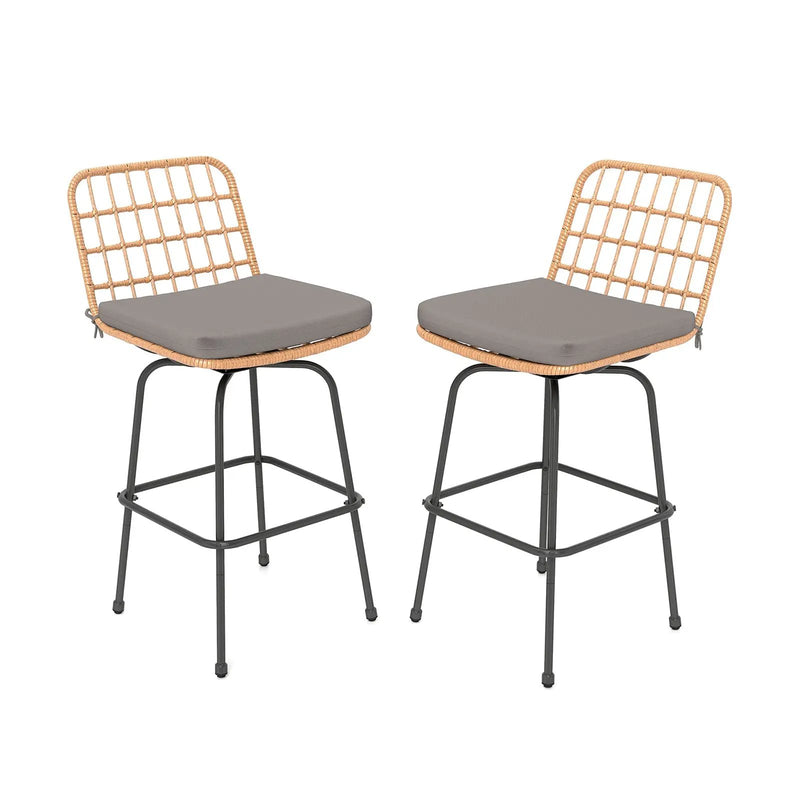 Patio Swivel Barstools Set of 2 with Soft Seat Cushions-Gray by DirectDeals
