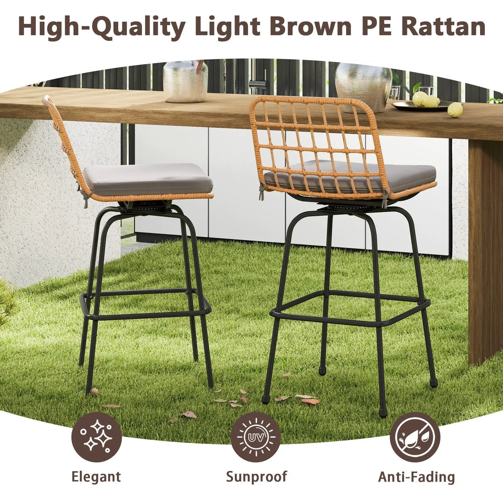 Patio Swivel Barstools Set of 2 with Soft Seat Cushions-Gray by DirectDeals