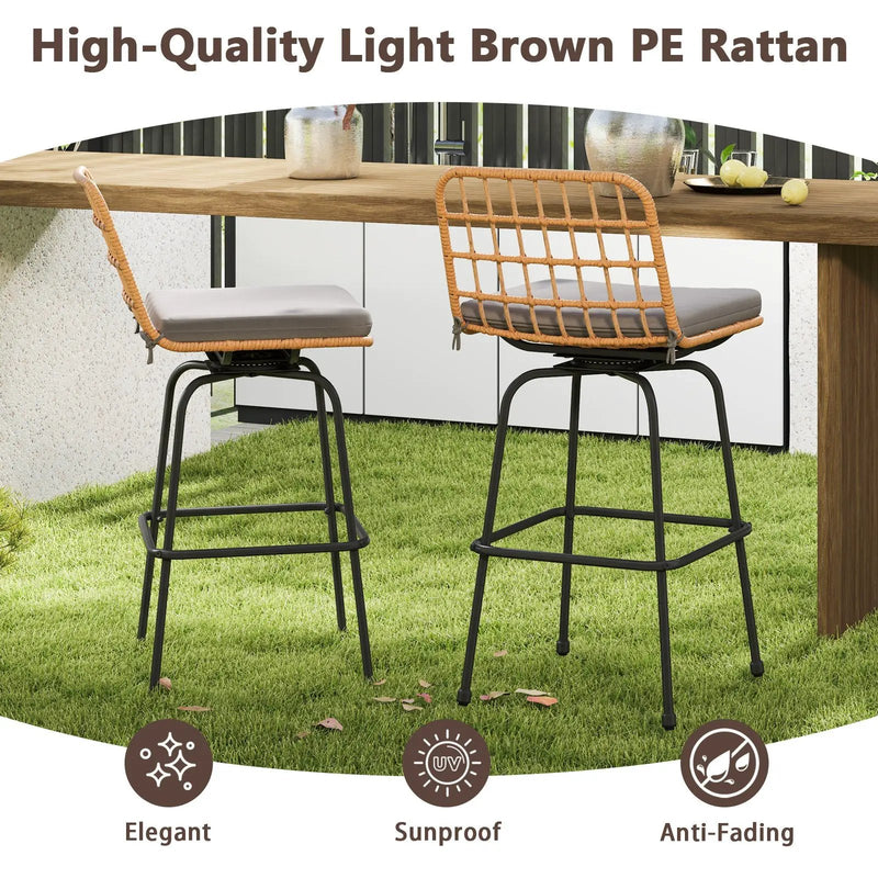 Patio Swivel Barstools Set of 2 with Soft Seat Cushions-Gray by DirectDeals