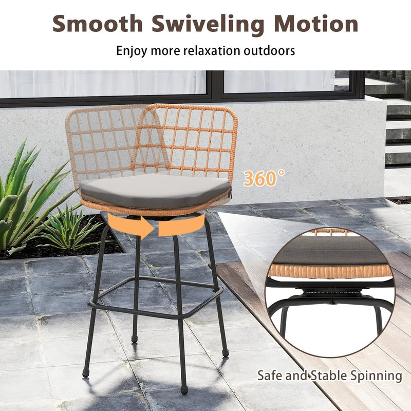 Patio Swivel Barstools Set of 2 with Soft Seat Cushions-Gray by DirectDeals