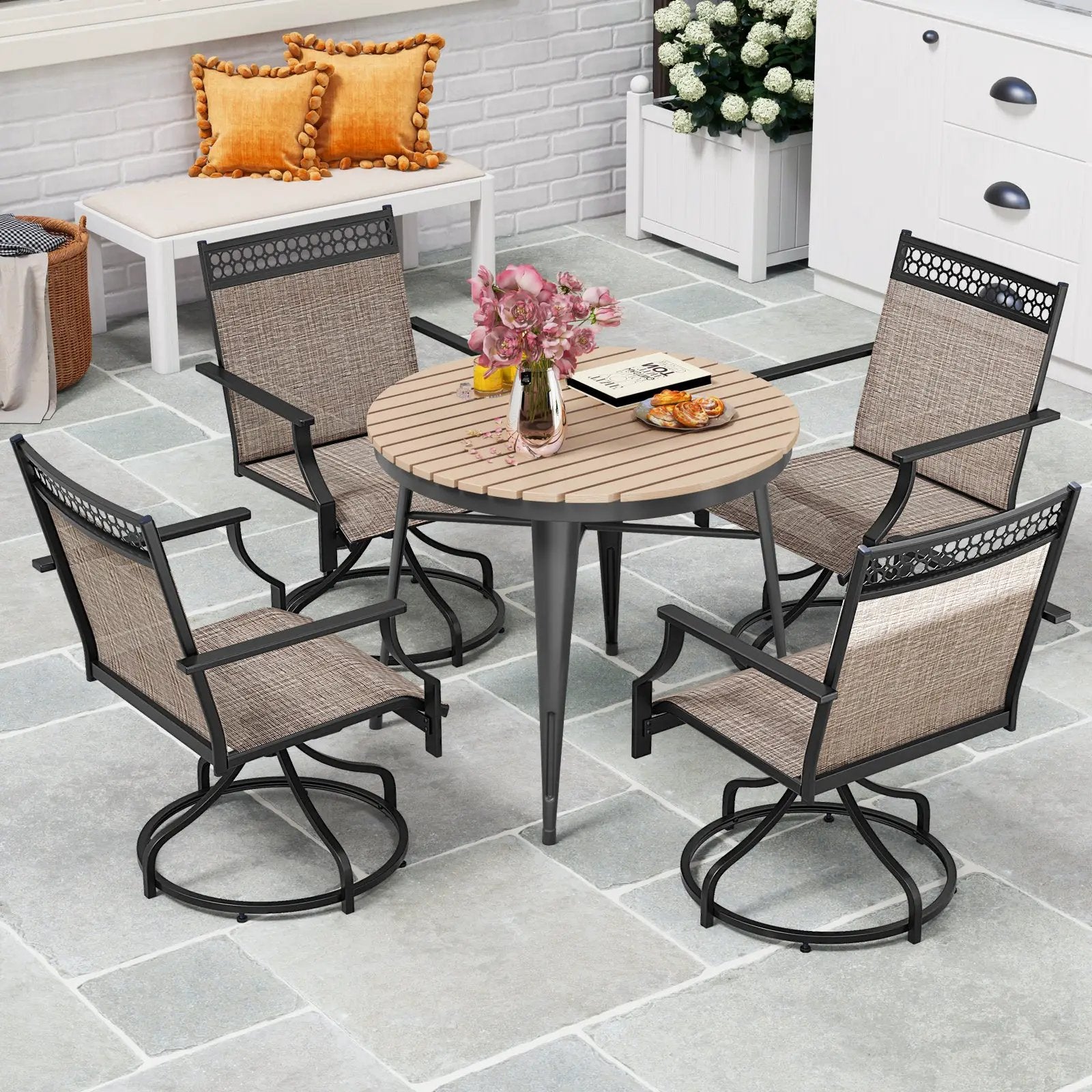 Patio Swivel Dining Chairs Set of 2 with Heavy-duty Metal Frame and Armrests by DirectDeals