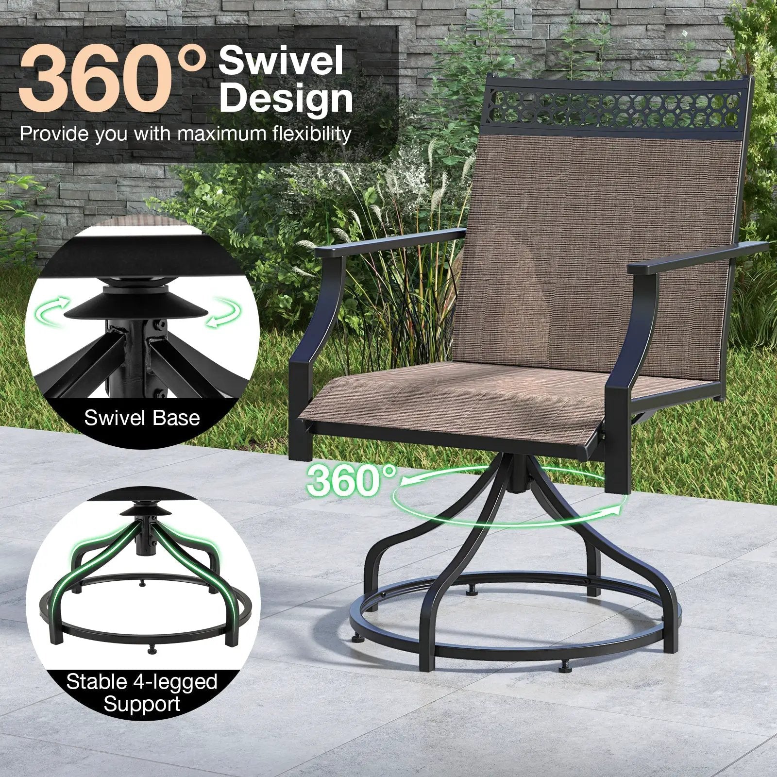 Patio Swivel Dining Chairs Set of 2 with Heavy-duty Metal Frame and Armrests by DirectDeals