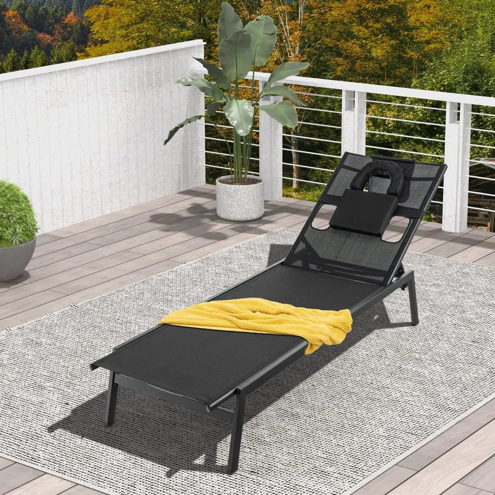 Patio Sunbathing Lounge Chair 5-Position Adjustable Tanning Chair-Black by DirectDeals